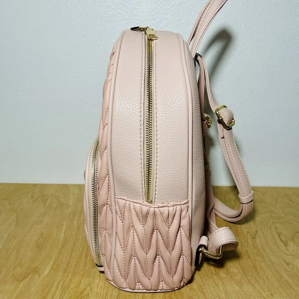 Pink‎ Backpack Vegan Leather Textured Gold Tone Hardware